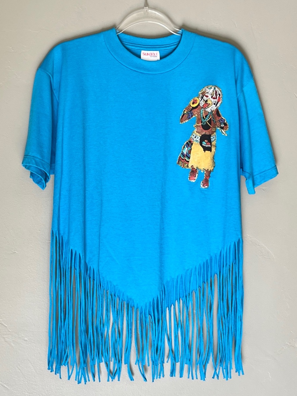 VTG Sunbelt Fringe Native American Tribal Sunface Kachina USA Made Painted L Tee